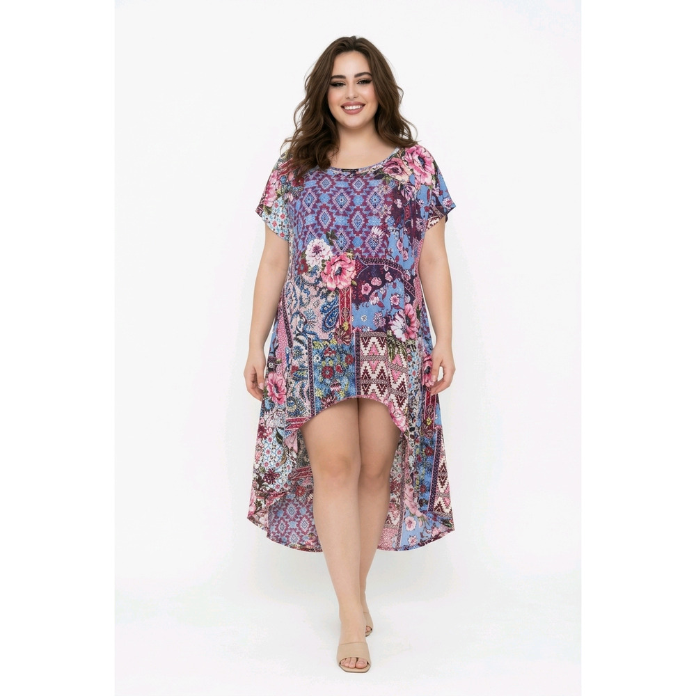 Cha Cha Vente Boho Floral Patchwork High-Low hemline Dress Size 2X